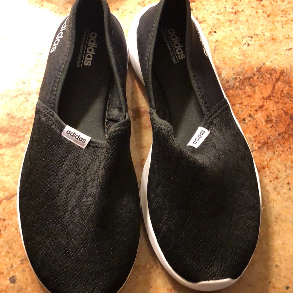 Black lace top, white sole Adidas, 10 (US)
